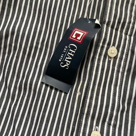 Chaps Mens Gray/White Striped Easy Care Button-Up Shirt L - Picture 7 of 9